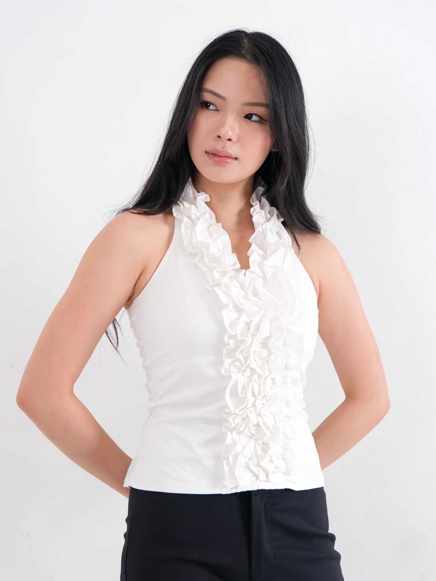 Norma Halter Top — White Polkadot